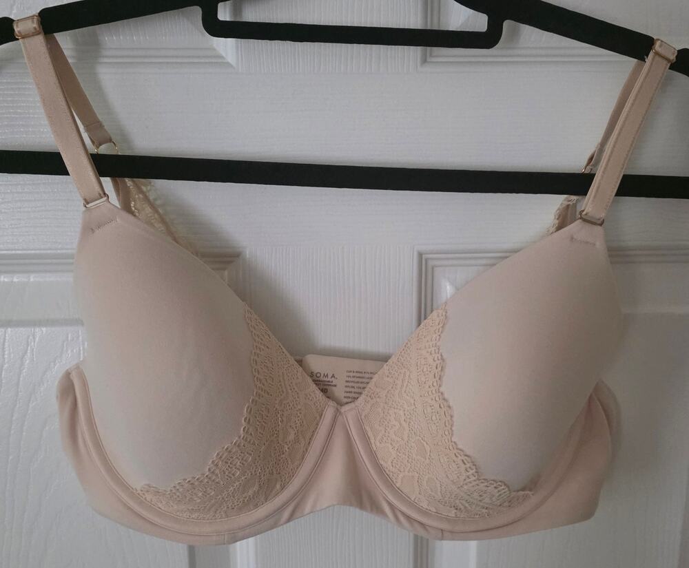 Soma "Embraceable" Beige Enchanting Lace Trim Perfect Coverage Bra Size 34D